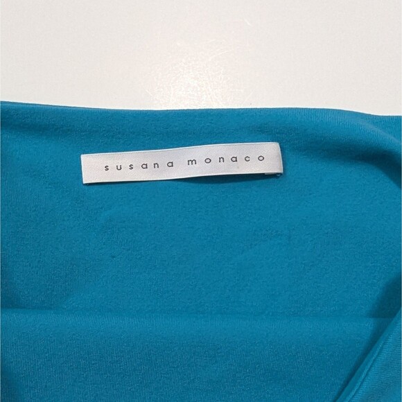 Susana Monaco Asymmetrical Mini Dress Solid Blue Fitted Ruched - Picture 7 of 9